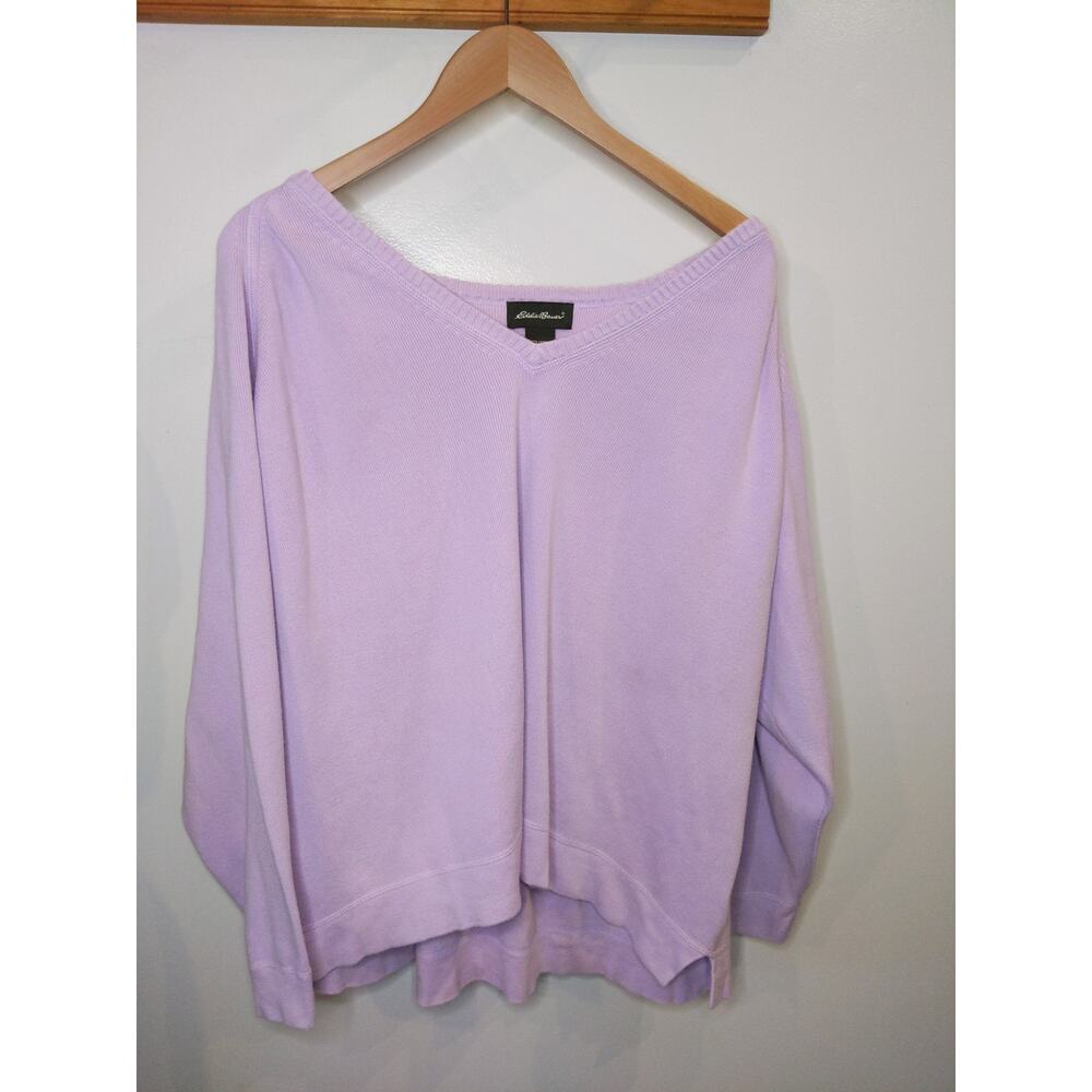 Eddie Bauer Cotton Sweater Women's 3X Lavender Wide Scoop Neck Relaxed Fit